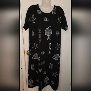 Key Wear Vtg Black Patterned Women's Maxi Dress Votton Fish Starfish Print